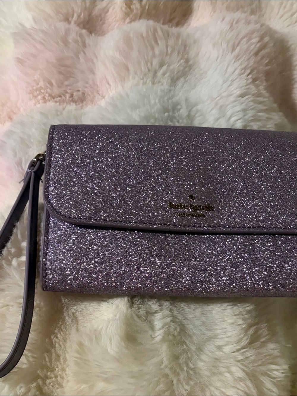 kate spade sparkly lavender glitter wristlet clutch